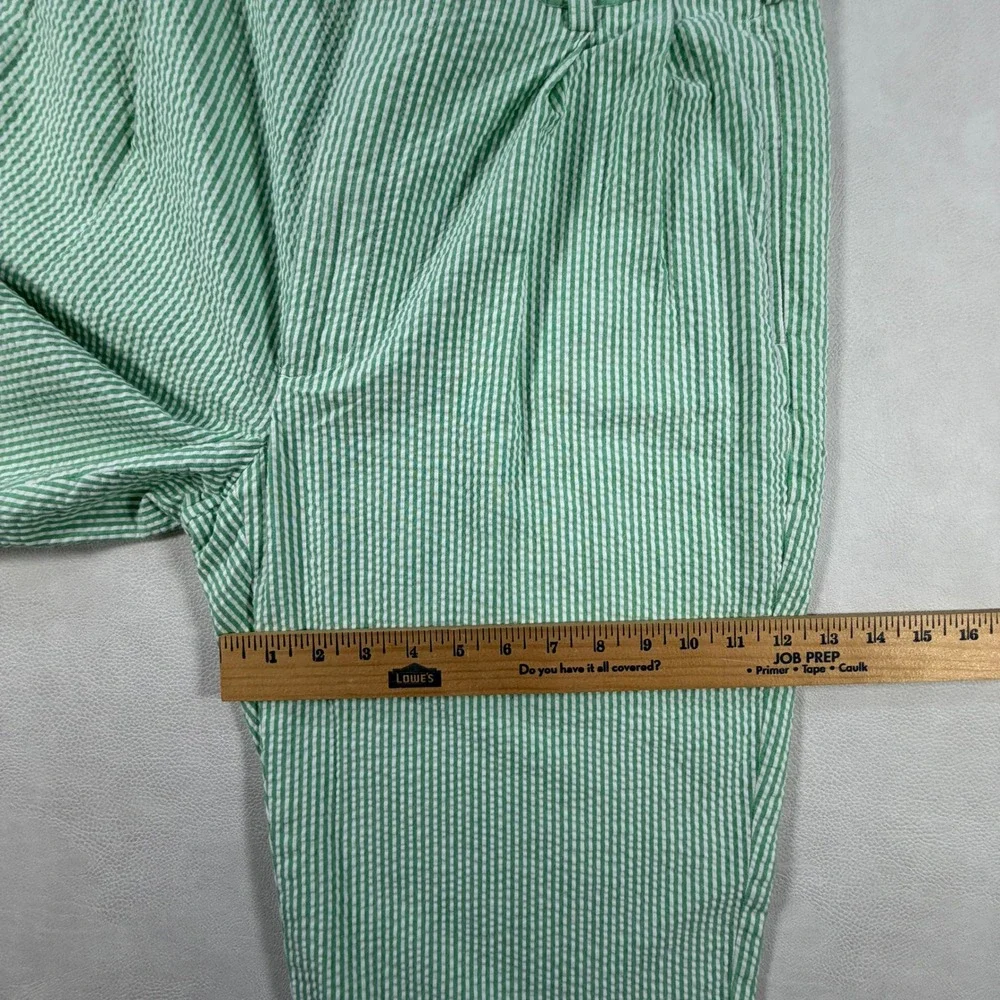 VTG Jos A Bank Mens Green White Seersucker Pleated Pants Striped Trousers 36x32